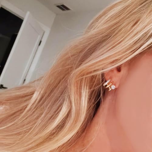 Obidos 14K Gold Plated Triple Huggie Illusion Stud Earrings Double Huggie Hoop Earrings For One Hole Gold Hoop Earrings For Women Drop Earrings