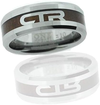 One Moment In Time J185 Size 10 Duo Titanium Ion Wood & Steel Ring Mormon LDS CTR