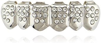 OOCC 18k 镀金结冰烤架 带钻石嘻哈齿烧烤帽顶部和底部套装 适合您的牙齿