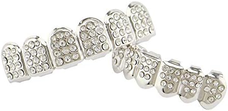 OOCC 18k 镀金结冰烤架 带钻石嘻哈齿烧烤帽顶部和底部套装 适合您的牙齿