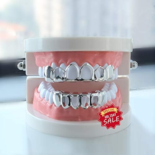 Open Face Grillz Teeth 24k Gold Grillz Plated Caps New Custom Fit Top & Bottom Grill Set For Kids + Extra Molding Bars + Microfiber Cloth