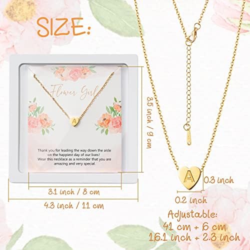 OSNIE Flower Girl A-Z Alphabet Pendant Necklace 14K Gold Plated Tiny Capital Letter Initial Heart Pendant Necklace Wedding Day Thank You For Being My Flower Girls Jewelry Gifts Proposal From Bride