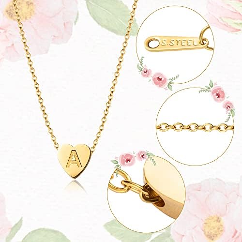 OSNIE Flower Girl A-Z Alphabet Pendant Necklace 14K Gold Plated Tiny Capital Letter Initial Heart Pendant Necklace Wedding Day Thank You For Being My Flower Girls Jewelry Gifts Proposal From Bride