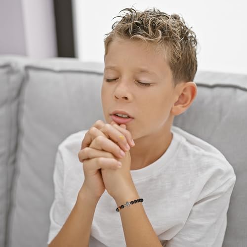 P. BLAKE Cross Bracelet Gifts For Teen Teenage Boys American Flag Cross Beads Bracelet Christian Religious Christmas Easter Baptism Jewelry Gifts For Son Grandson