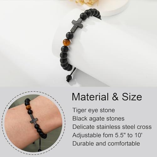 P. BLAKE Cross Bracelet Gifts For Teen Teenage Boys American Flag Cross Beads Bracelet Christian Religious Christmas Easter Baptism Jewelry Gifts For Son Grandson