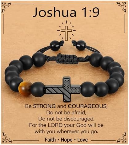 P. BLAKE Cross Bracelet Gifts for Teen Teenage Boys American Flag Cross Beads Bracelet Christian Religious Christmas Easter Baptism Jewelry Gifts for Son Grandson