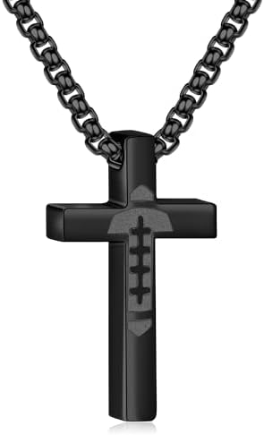 P.BLAKE Football Cross Necklace for Boys Kids Men Stainless Steel Cross Pendant Chain 16/18/20/22/24 Inches Football Accessories Religious Christian Sports Jewelry Gifts