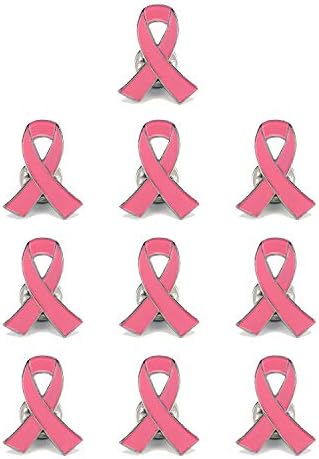 Pack of 10 Official Breast Cancer Awareness Pink Lapel Pin Breast Cancer Gifts for Women by Crystal Lemon