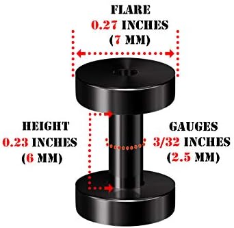 Pair Of 316L Surgical Steel Black Anodized Screw-fit Piercing Jewelry Ear Stretching Lobe Plugs Flesh Tunnel Earring