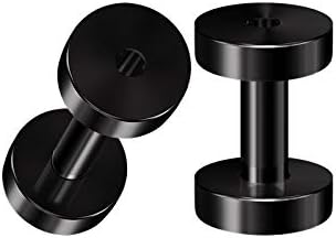Pair of 316L Surgical Steel Black Anodized Screw-fit Piercing Jewelry Ear Stretching Lobe Plugs flesh Tunnel Earring