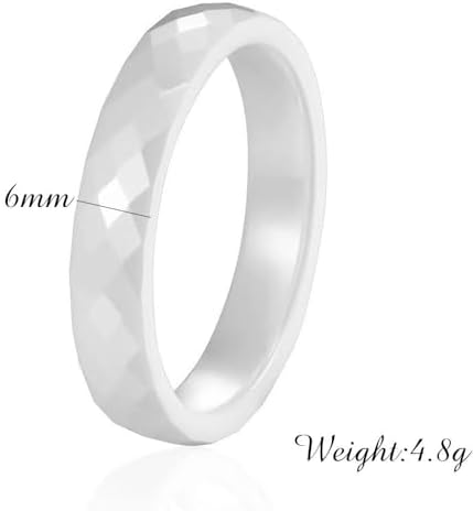 PAMTIER Unisex Ceramic Dainty 6mm Multi-Faceted Rhombic Cut Classic Plain Ring Comfort Fit Engagement Wedding Band