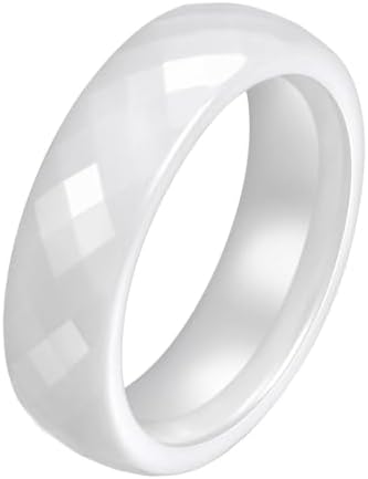 PAMTIER Unisex Ceramic Dainty 6mm Multi-Faceted Rhombic Cut Classic Plain Ring Comfort Fit Engagement Wedding Band