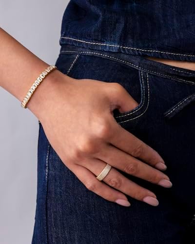 PAVOI 14K-18K Gold Plated Simulated Diamonds Bezel Set Tennis Bracelets For Women - Cubic Zirconia Stones Trillion Trinity Radiant Cut Round Pear Heart Statement Bride Gold Bracelet Stack - Sizes 6.5-7.5 Inch