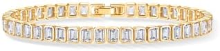PAVOI 14K-18K Gold Plated Simulated Diamonds Bezel Set Tennis Bracelets for Women - Cubic Zirconia Stones Trillion Trinity Radiant Cut Round Pear Heart Statement Bride Gold Bracelet Stack - Sizes 6.5-7.5 Inch