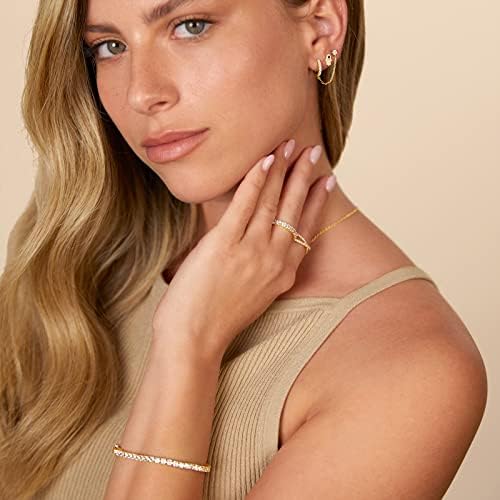 PAVOI 14K Gold Chain Earrings For Women Double Piercing Dangle Chain Huggie Hoop Earrings Cubic Zirconia Pearl Stud Ear Cuff Earrings For Women