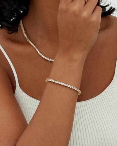 PAVOI 14K Gold Plated 3mm Cubic Zirconia Classic Tennis Bracelet Gold Bracelets For Women Size 6.5-7.5 Inch