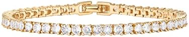 PAVOI 14K Gold Plated 3mm Cubic Zirconia Classic Tennis Bracelet Gold Bracelets for Women Size 6.5-7.5 Inch