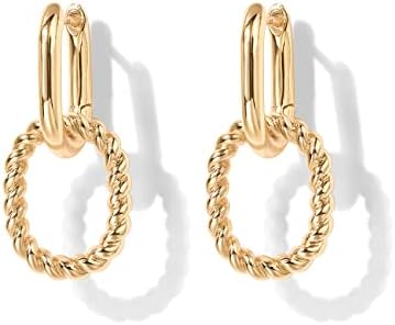 PAVOI 14K Gold Plated Convertible Paperclip Earrings For Women - Trendy Paper Clip Link Huggie Hoop Earrings - Chain Link Drop Dangle Hoops With Cubic Zirconia - Two-Toned Statement Jewelry
