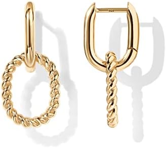 PAVOI 14K Gold Plated Convertible Paperclip Earrings for Women - Trendy Paper Clip Link Huggie Hoop Earrings - Chain Link Drop Dangle Hoops with Cubic Zirconia - Two-Toned Statement Jewelry