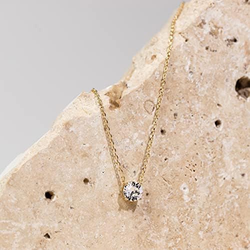 PAVOI 14K Gold Plated Crystal Solitaire 1.5 Carat (7.3mm) Cubic Zirconia Dainty Choker Necklace Gold Necklaces For Women