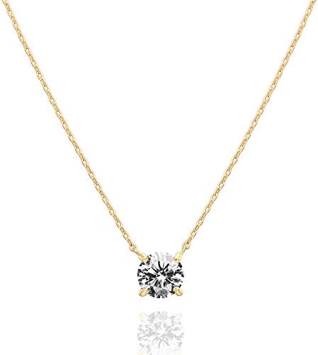 PAVOI 14K Gold Plated Crystal Solitaire 1.5 Carat (7.3mm) Cubic Zirconia Dainty Choker Necklace Gold Necklaces for Women