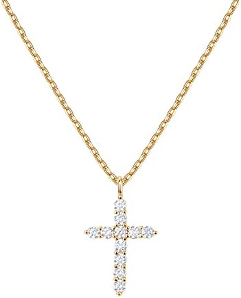 PAVOI 14K Gold Plated Cubic Zirconia Cross Necklace for Women Cross Faith Pendant Necklaces