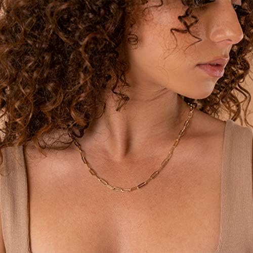 PAVOI 14K Gold Plated Curb Paperclip Box Sphere Bead Snake Herringbone And Figaro Chain Adjustable Necklace