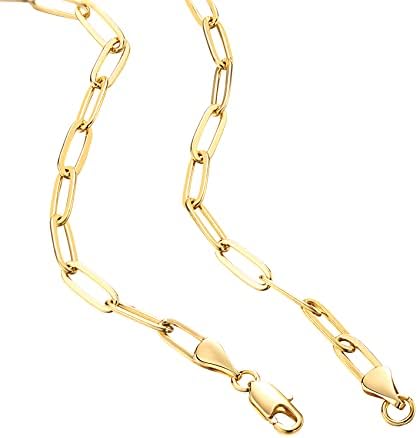 PAVOI 14K Gold Plated Curb Paperclip Box Sphere Bead Snake Herringbone And Figaro Chain Adjustable Necklace
