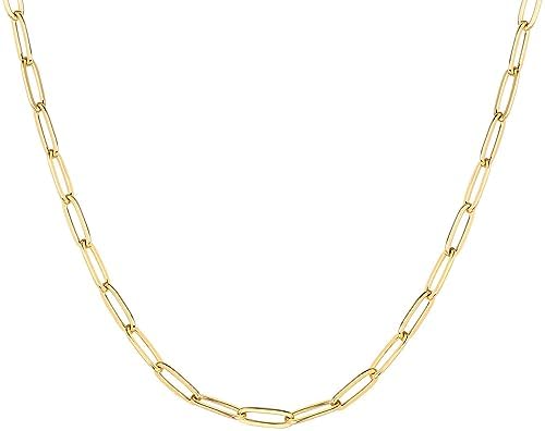 PAVOI 14K Gold Plated Curb Paperclip Box Sphere Bead Snake Herringbone and Figaro Chain Adjustable Necklace