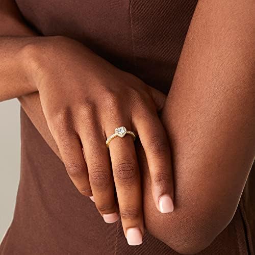 PAVOI 14K Gold Plated Halo Ring Heart Ring For Women Square Round Promise Rings For Her