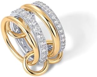 PAVOI 14K Gold Plated Interlocked Stackable Rings For Women - Statement Mixed Metals Multi Ring Stack - Cubic Zirconia Two-Toned Connected Bands Stacking Jewelry