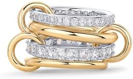 PAVOI 14K Gold Plated Interlocked Stackable Rings for Women - Statement Mixed Metals Multi Ring Stack - Cubic Zirconia Two-Toned Connected Bands Stacking Jewelry