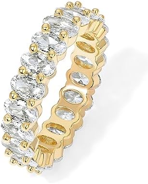 PAVOI 14K Gold Plated Rings - Oval Cubic Zirconia Love Ring and Eternity Ring - 5mm Stackable for Women