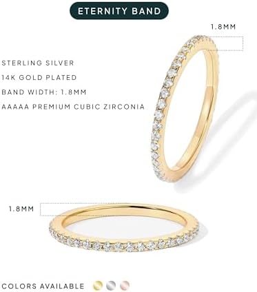 PAVOI 14K Gold Plated Solid 925 Sterling Silver CZ Simulated Diamond Stackable Ring Eternity Bands For Women