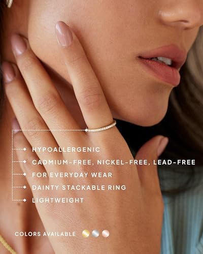 PAVOI 14K Gold Plated Solid 925 Sterling Silver CZ Simulated Diamond Stackable Ring Eternity Bands For Women