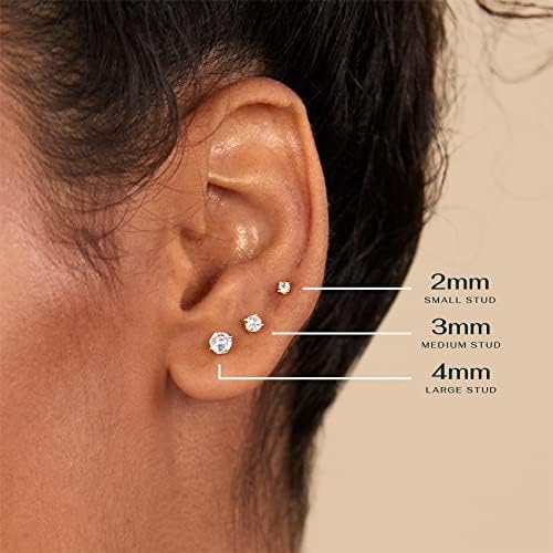 PAVOI 14K Gold Plated Solid 925 Sterling Silver Post Cubic Zirconia Stud Flat Back Earrings For Women Cartilage Earring Helix Piercing Jewelry Small Stud Earrings For Women