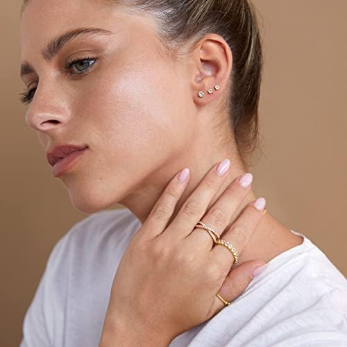 PAVOI 14K Gold Plated Solid 925 Sterling Silver Post Cubic Zirconia Stud Flat Back Earrings For Women Cartilage Earring Helix Piercing Jewelry Small Stud Earrings For Women