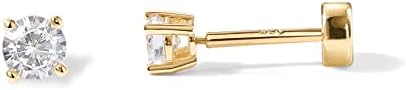 PAVOI 14K Gold Plated Solid 925 Sterling Silver Post Cubic Zirconia Stud Flat Back Earrings for Women Cartilage Earring Helix Piercing Jewelry Small Stud Earrings for Women