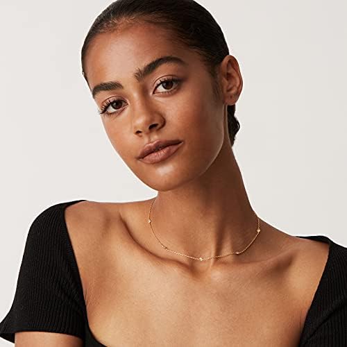 PAVOI 14K Gold Plated Station Necklace - Simulated Diamond BTY Layering Necklaces - Womens CZ Chain