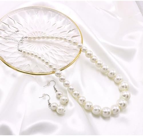 Pearl Choker Necklace For Women Faux Pearl Beads Strand Necklace Earring Set Costume Jewelry