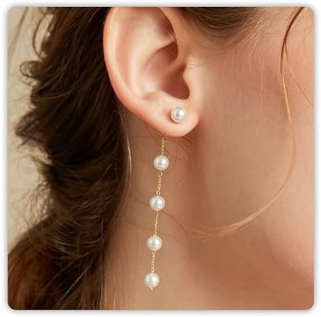 Pearl Earrings for Women Gold Pearl Drop Earrings Dainty Silver Dangle Earring for Wedding Bow Stud Jewelry as Christmas Gifts Statement Silver Hoop Bride Earring as Boho Prom Accessories