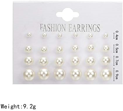 Pearl Stud Earrings - White Simulated Pearl Rhinestone Earrings For Bridal Wedding Birthday & Christmas - 12 Pairs