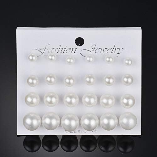 Pearl Stud Earrings - White Simulated Pearl Rhinestone Earrings For Bridal Wedding Birthday & Christmas - 12 Pairs