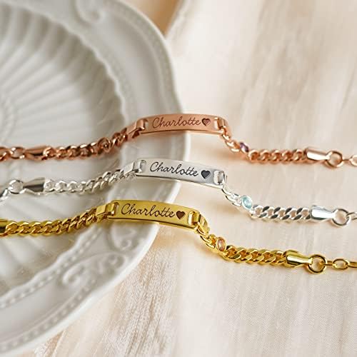 Personalized Baby Name Bracelets With Birthstone 18k Gold Plated Adjustable Length Double-Sided Customisable With Gift Wrap