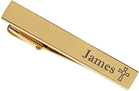 Personalized Gold Stainless Steel Cross Tie Clip Custom Engraved Free - Ships From USA