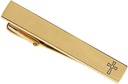 Personalized Gold Stainless Steel Cross Tie Clip Custom Engraved Free - Ships From USA