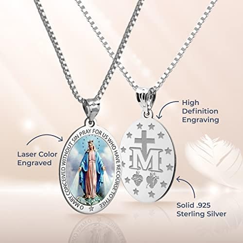 PicturesOnGold.com Miraculous Medal Oval Pendant In 10K/14K Yellow Or White Gold & Sterling Silver - Unisex Christian Virgin Mary Pendant - Perfect For First Communion Or Confirmation Gifts