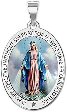 PicturesOnGold.com Miraculous Medal Oval Pendant in 10K/14K Yellow or White Gold & Sterling Silver - Unisex Christian Virgin Mary Pendant - Perfect for First Communion or Confirmation Gifts
