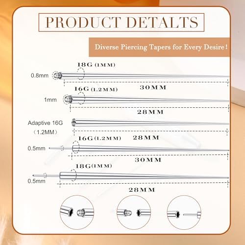 Piercing Taper Ball Grabber Tool For Changing Jewelry - 14G 16G 18G 20G Stainless Steel Flat Back Earrings Applicator Tool Threadless Insertion Pin Thread Body Piercing Kit For Ear Nose Lip