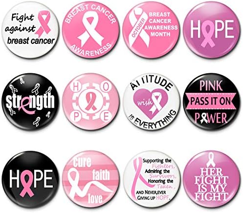Pink Breast Cancer Awareness Novelty Buttons Badge Decorations Jewelry Pins 12 Various Designs - 24 Pieces